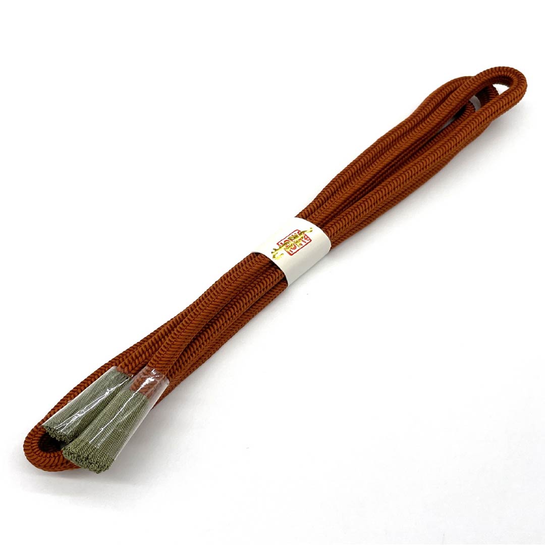(新古品) 帯締め 正絹 濃柿色(こいがきいろ) 冠組 新古品 長さ約159.5cm 幅約1cm セミフォーマル NEWランク 茶系 1135003531314