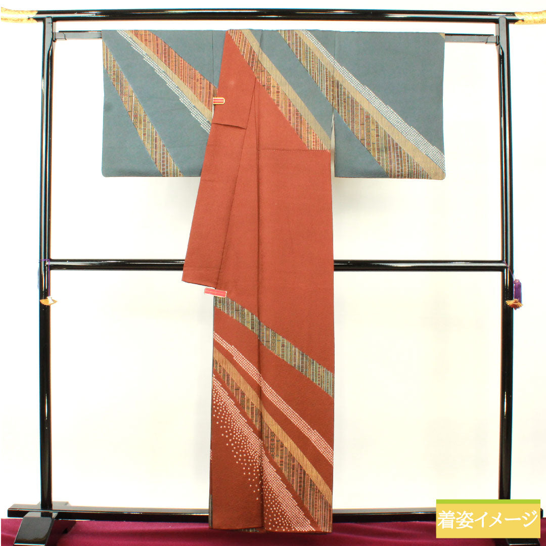 Homongi, pure silk, lined, length 159.5cm, sleeve length 67.5cm, nando-nezuiro (nandonezuiro), dark brown, Kyo-yuzen, abstract pattern, A rank, gradation style, 1112004533399