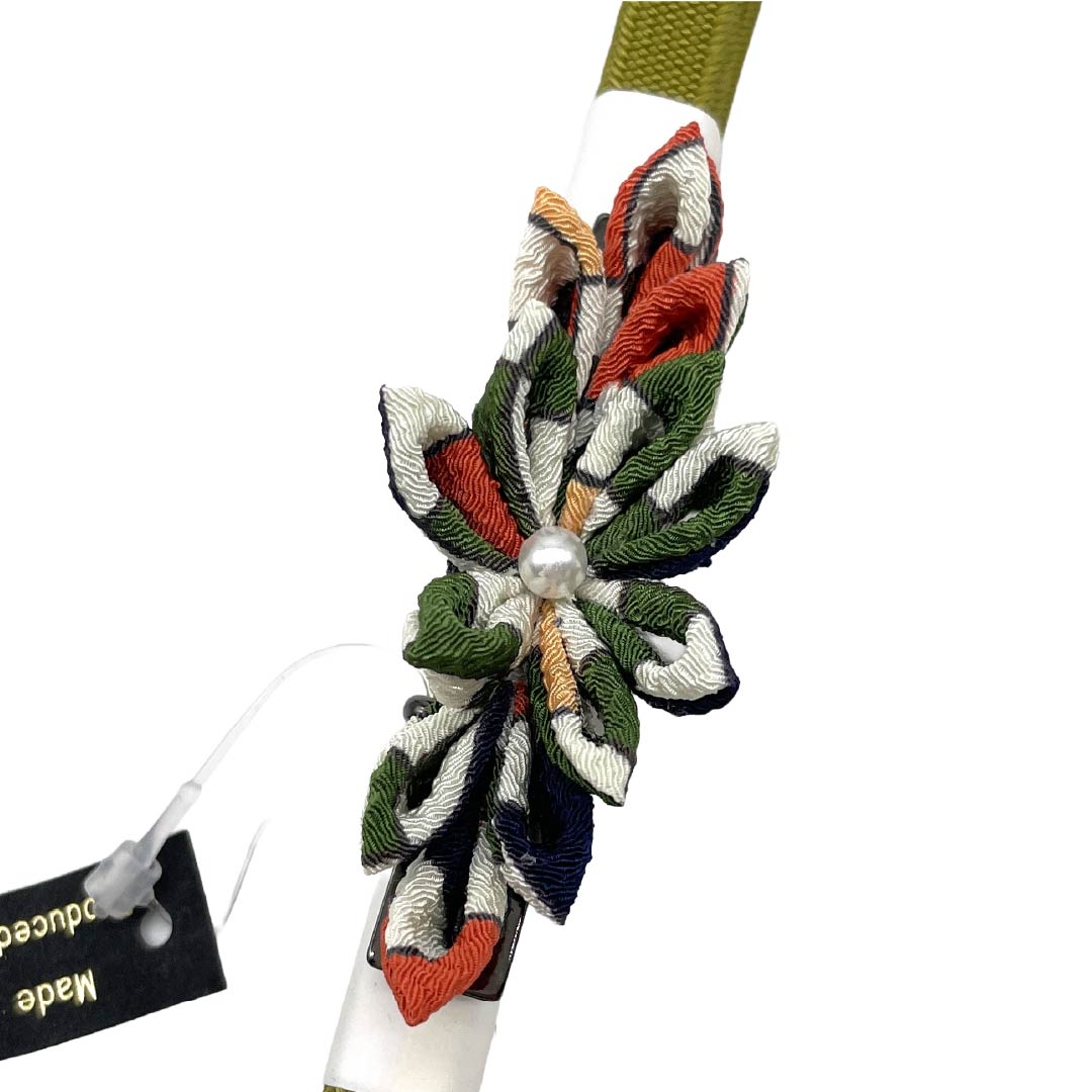 (新品)帯締め 正絹 NEWランク 三分紐 青宣徳色(あおせんとくいろ) 帯留め付き つまみ細工 日本製 長さ約135cm 幅約0.8cm カジュアル 緑系 1135006521319