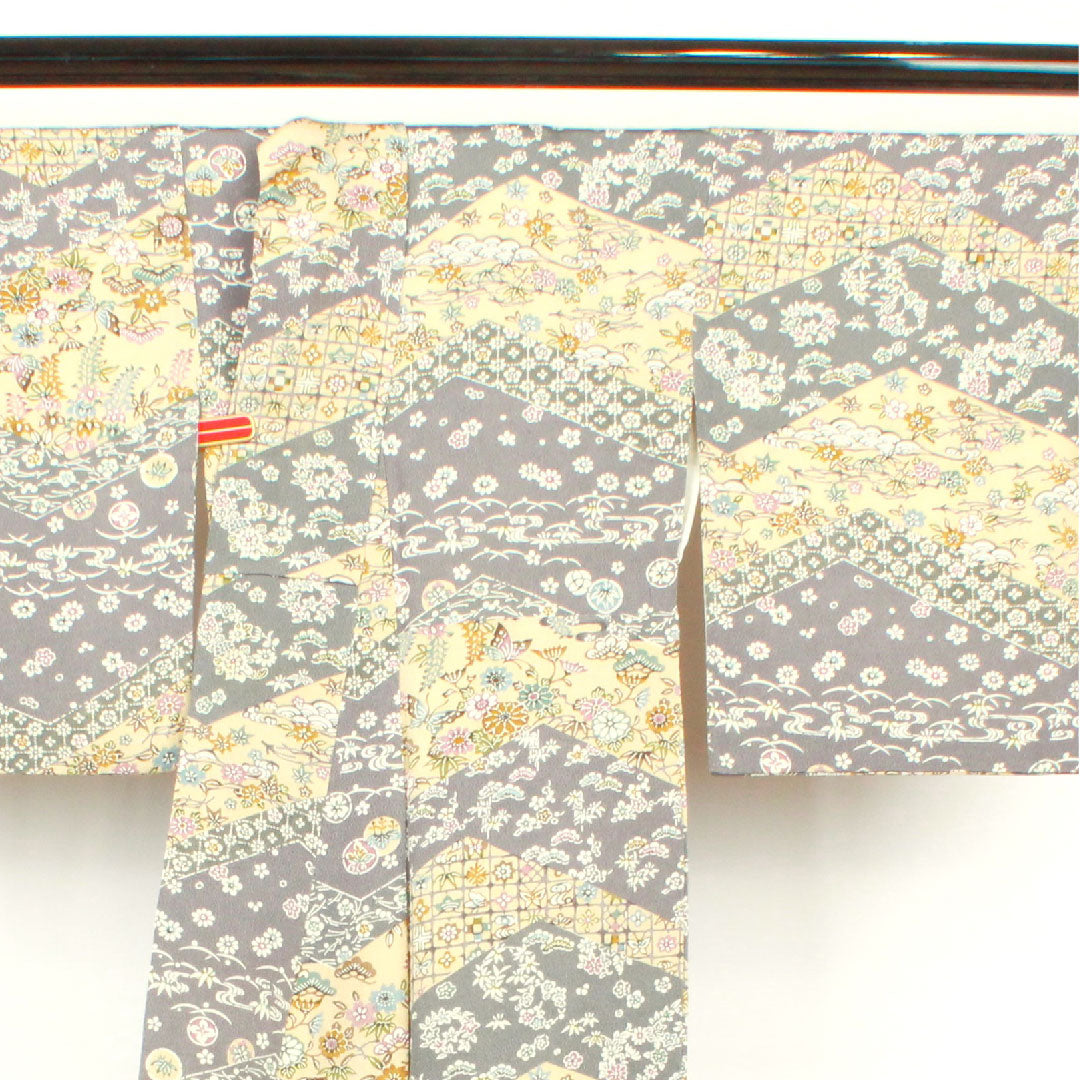 小紋 身丈160.5cm 裄丈62cm 袷 燻銀色 麴色 京紅型 正絹 Aランク グレー系 1115002453422