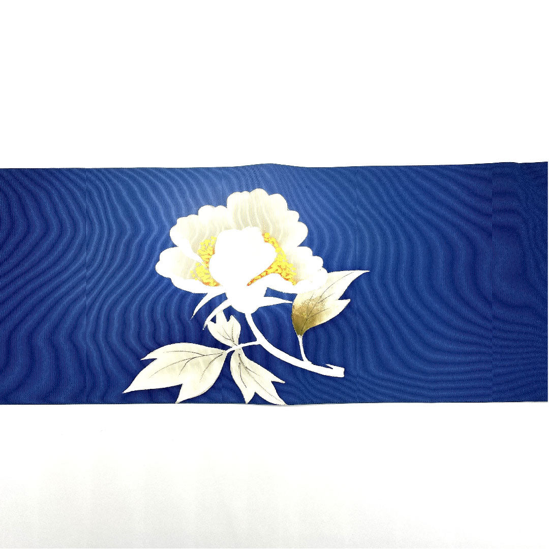 名古屋帯 染め帯 花模様 帯丈374cm 正絹 Aランク ポイント柄 カジュアル 紺系 1124002323318 名古屋仕立て