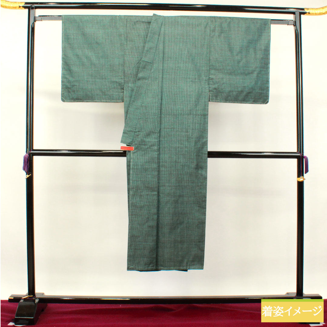 男物 正絹 身丈138cm 裄丈68cm 大島紬 100亀甲 しつけ糸付き 未使用品 Sランク 袷 緑系 1119000702319