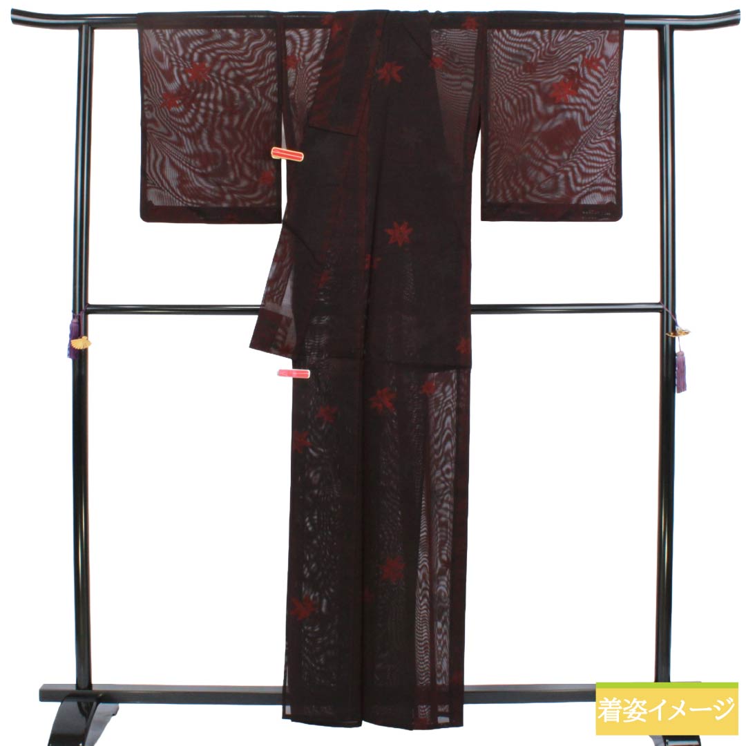 Summer Item Pure Silk Omeshi A Rank Length 160cm Sleeve-to-shoulder 63.5cm Dark Crimson Monsha Maple Leaf Sha Red color 1132004373412