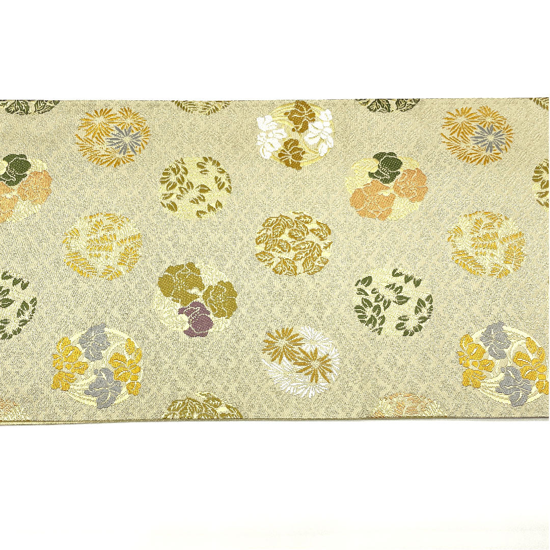 (未仕立)袋帯 灰白色(かいはくしょく) 上文錦 正倉院文様 帯丈443.5cm 正絹 Sランク 六通 セミフォーマル グレー系 1123004782322