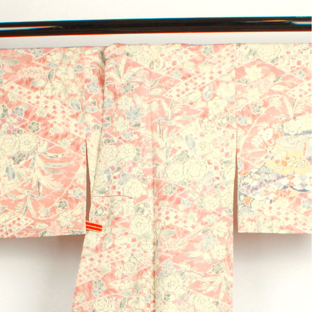 小紋 身丈164cm 裄丈64cm 袷 宍色 辻ヶ花 正絹 Sランク ピンク系 1115002272413