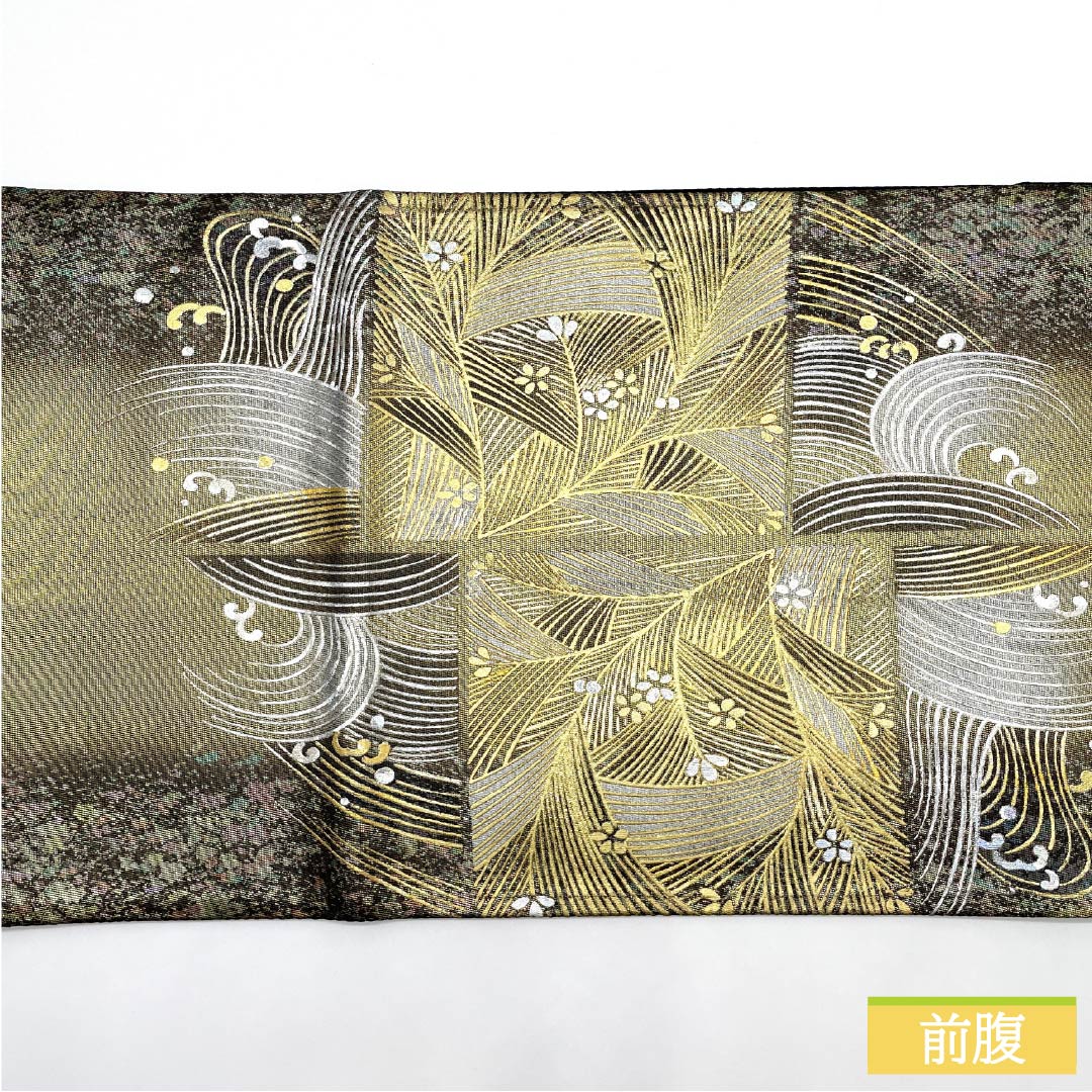 袋帯 正絹 金色(きんいろ) 玉虫金彩 金銀彩 玉虫金綵螺施ファンタジー 作家物 帯丈440cm Sランク 六通 フォーマル 金系 1123012032321