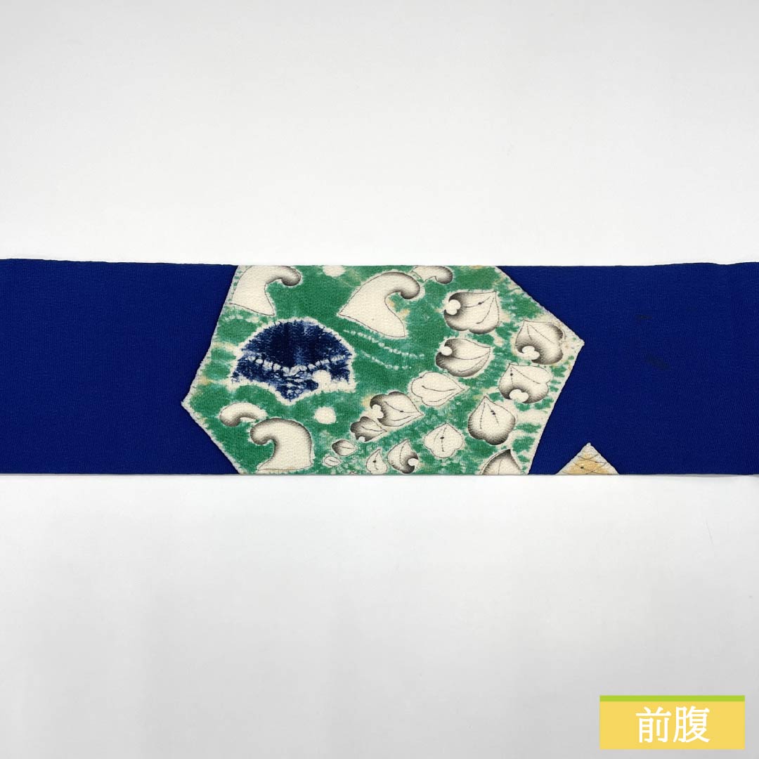 Nagoya Obi, Deep Bellflower Blue (Koi-Kyo-Iro), Dyed with Tsujigahana Pattern, 352cm Long, Pure Silk, Grade A, Pointed Pattern, Semi-Formal, Blue, Item Number: 1124008973317, Nagoya Style