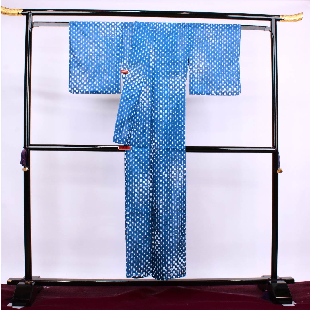 Summer Polyester Komon Length 151cm Sleeve length 62.5cm Hekiruriiro Tulip Silk B Rank Blue 1132000304217