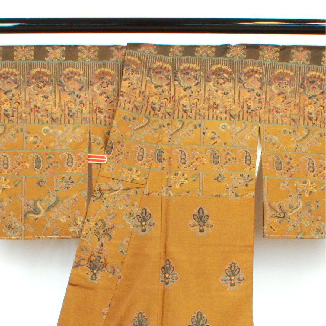 Homongi (formal kimono) Length 151.5cm Sleeve length 62.5cm Agarwood brown Tsumugi fabric Sarasa pattern Pure silk S rank Brown 1112001972214