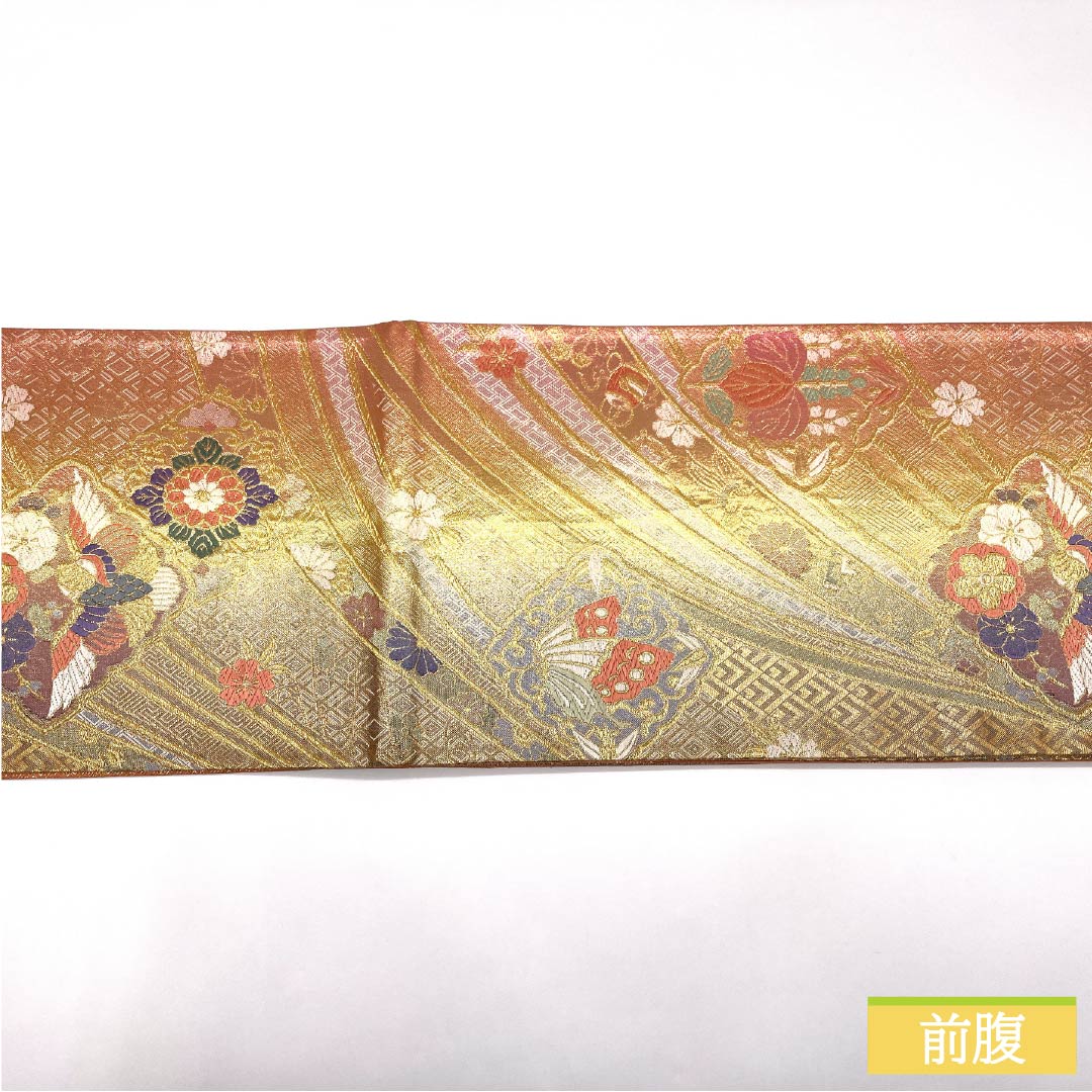 袋帯 正絹 Sランク 佐賀錦 振袖用 古典柄 鳳凰 五三の桐 帯丈432cm 六通 フォーマル 金系 1123015942321