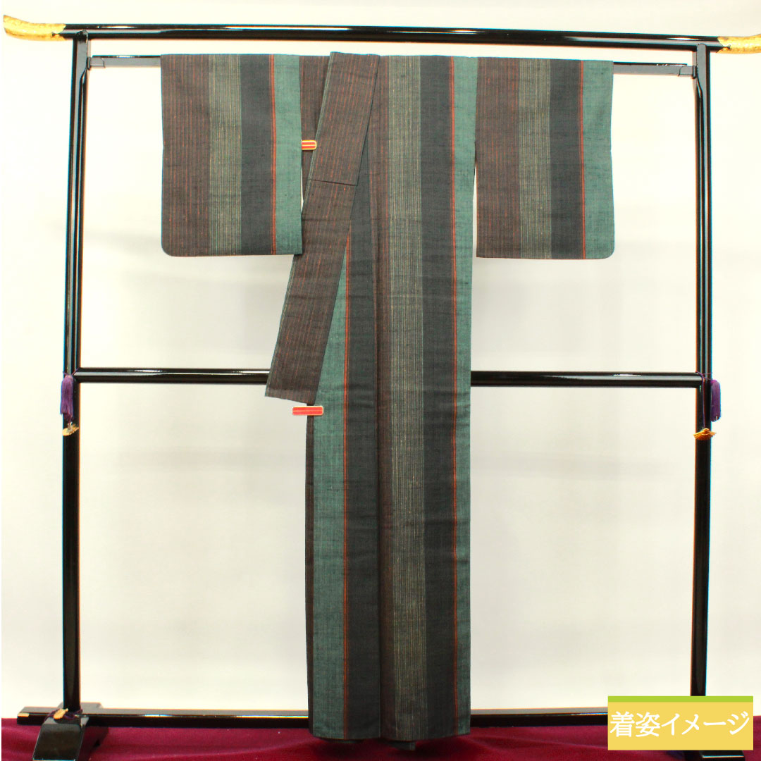 真綿紬 正絹 身丈158.5cm 裄丈64.5cm 縞模様 Sランク 袷 グラデーション系 1116003052399