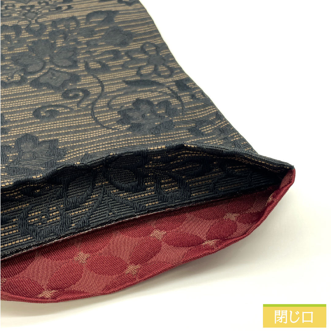 (New) Half-width obi, polyester, NEW rank, black (kuroiro) and kai kōshoku (reddish-brown), reversible, karahana floral pattern, abstract floral pattern, obi length 400cm, black-based, 1125002361410