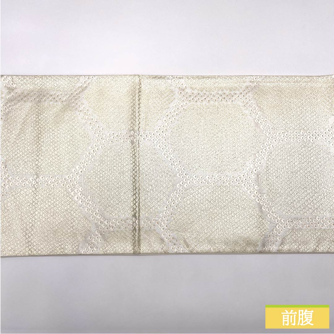 Formal, silver-colored, pure silk obi with a tortoiseshell pattern and kanoko dappled lining, suitable for formal kimono (tomesode), length 426cm, rank B, six-fold weave, product number 1123014574322