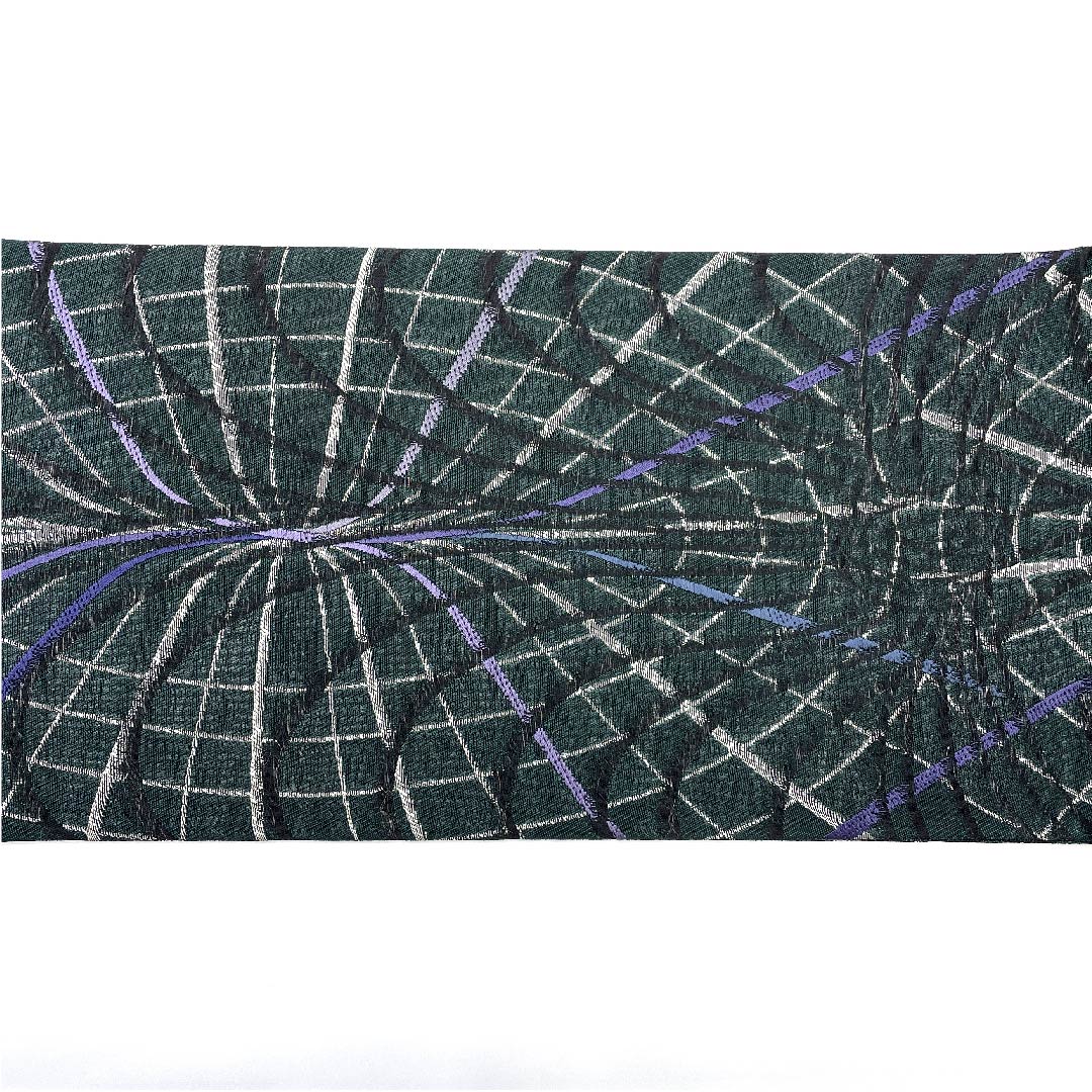 Fukuro Obi, Deep Green, Obihiro, Geometric Pattern, Length 446cm, Pure Silk, S Rank, Six-pass, Casual, Green, 1123009272319