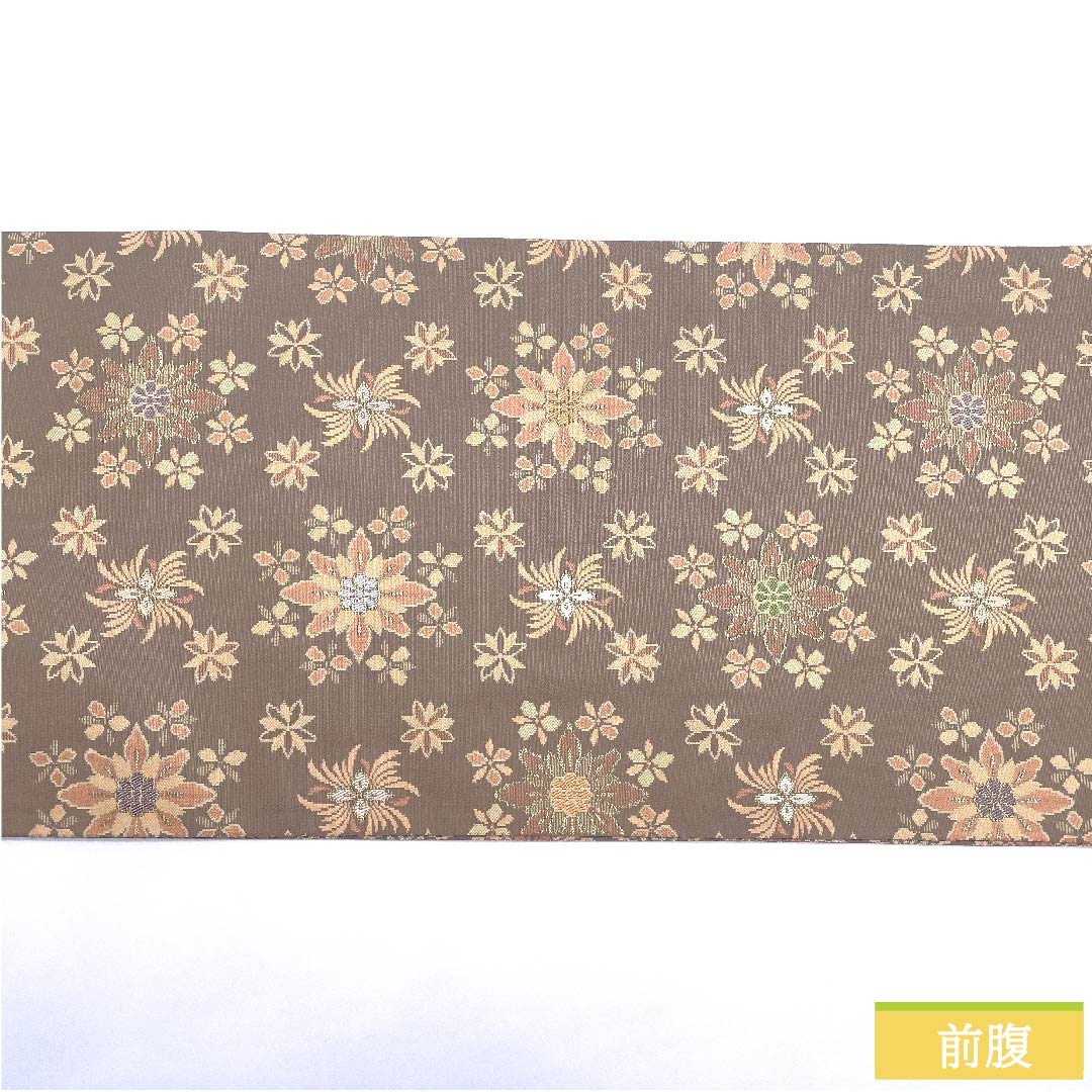 Fukuro Obi (plum gray) by Kanae Kobo, with chrysanthemum and cloisonne patterns, abstract floral patterns, obi length 443cm, pure silk, S rank, six-pass, casual, brown, 1123009572314