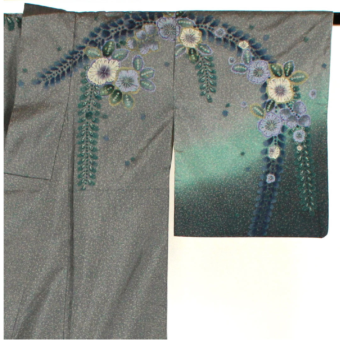 訪問着 袷 身丈157cm 裄丈64cm 辻ヶ花 大島紬 正絹 Sランク グレー系 1112001282322