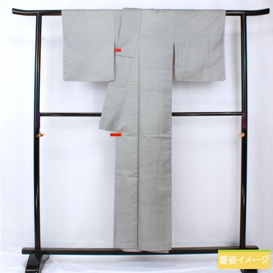 小紋 正絹 身丈153cm 裄丈62.5cm 袷 銀色(ぎんいろ) 天目染 しつけ糸付き Aランク グレー系 1115005353222