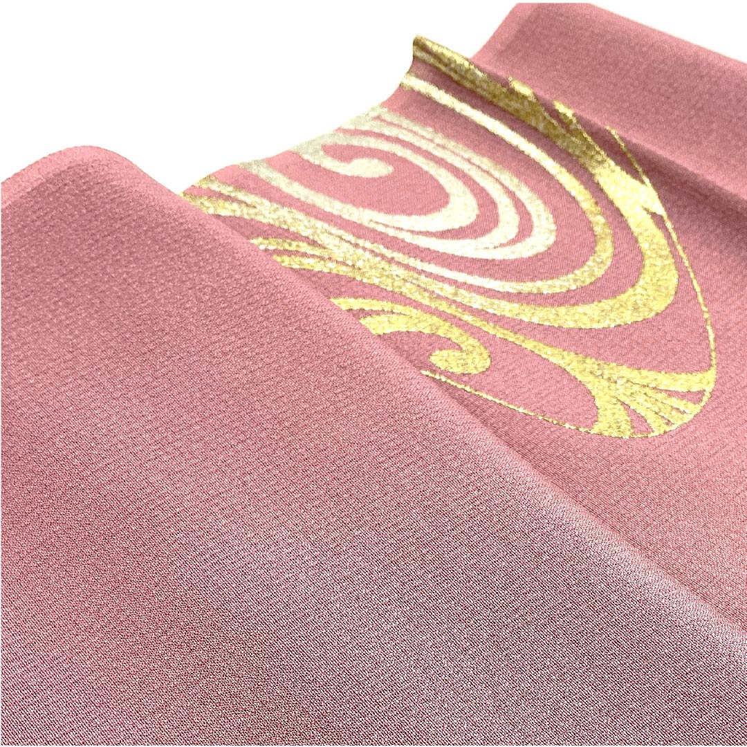 (新古品) 帯揚げ 正絹 フォーマル 桃色(ももいろ) 金銀箔 流水 渦 長さ約168cm 幅約28.5cm Aランク ピンク系 1136000253913