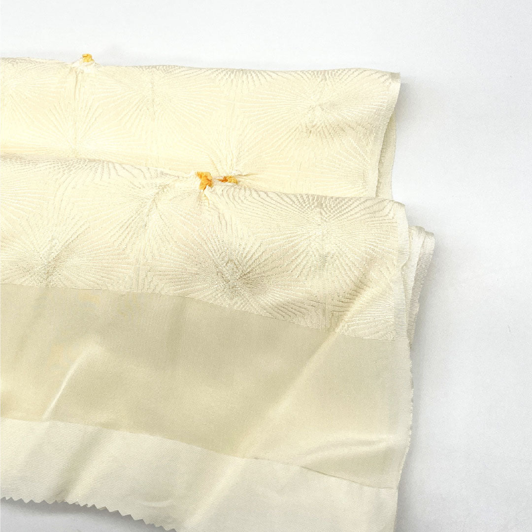 (Unused, pre-owned item) Obijime and Obiage Set, Silk, New Rank, Pale Egg Yolk Yellow and Cream, Shibori, Diamond Pattern, Length approx. 152cm, Width approx. 1.3cm, Semi-formal, Cream color, 1141000491315