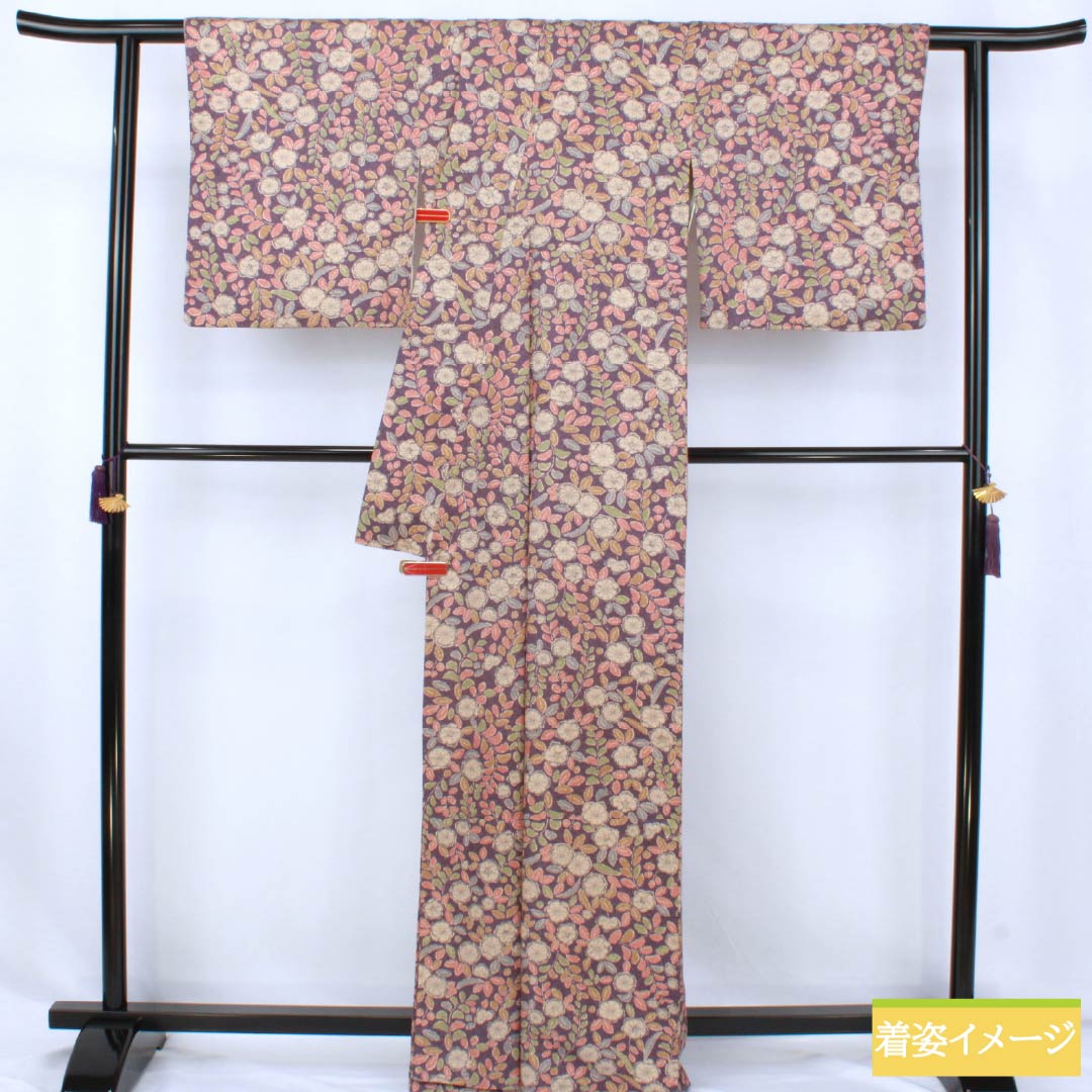 小紋 正絹 Aランク 身丈163cm 裄丈68cm 袷 中紫色(なかのむらさきいろ) 辻ヶ花 紫系 1115007723420