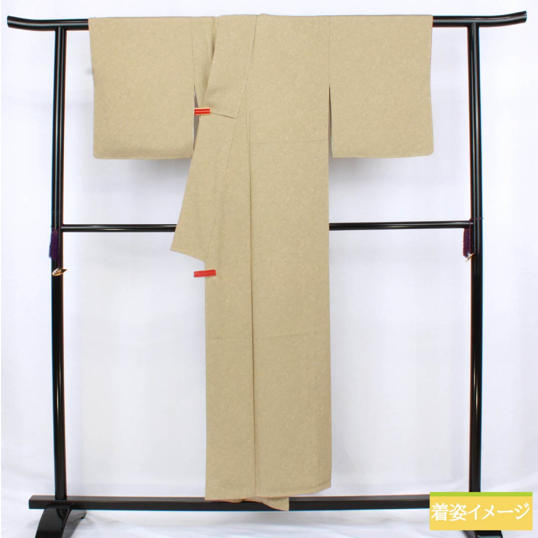 小紋 正絹 身丈150cm 裄丈64.5cm 袷 茅色(かやいろ) 墨流し染 しつけ糸付き Sランク ベージュ系 1115006292125