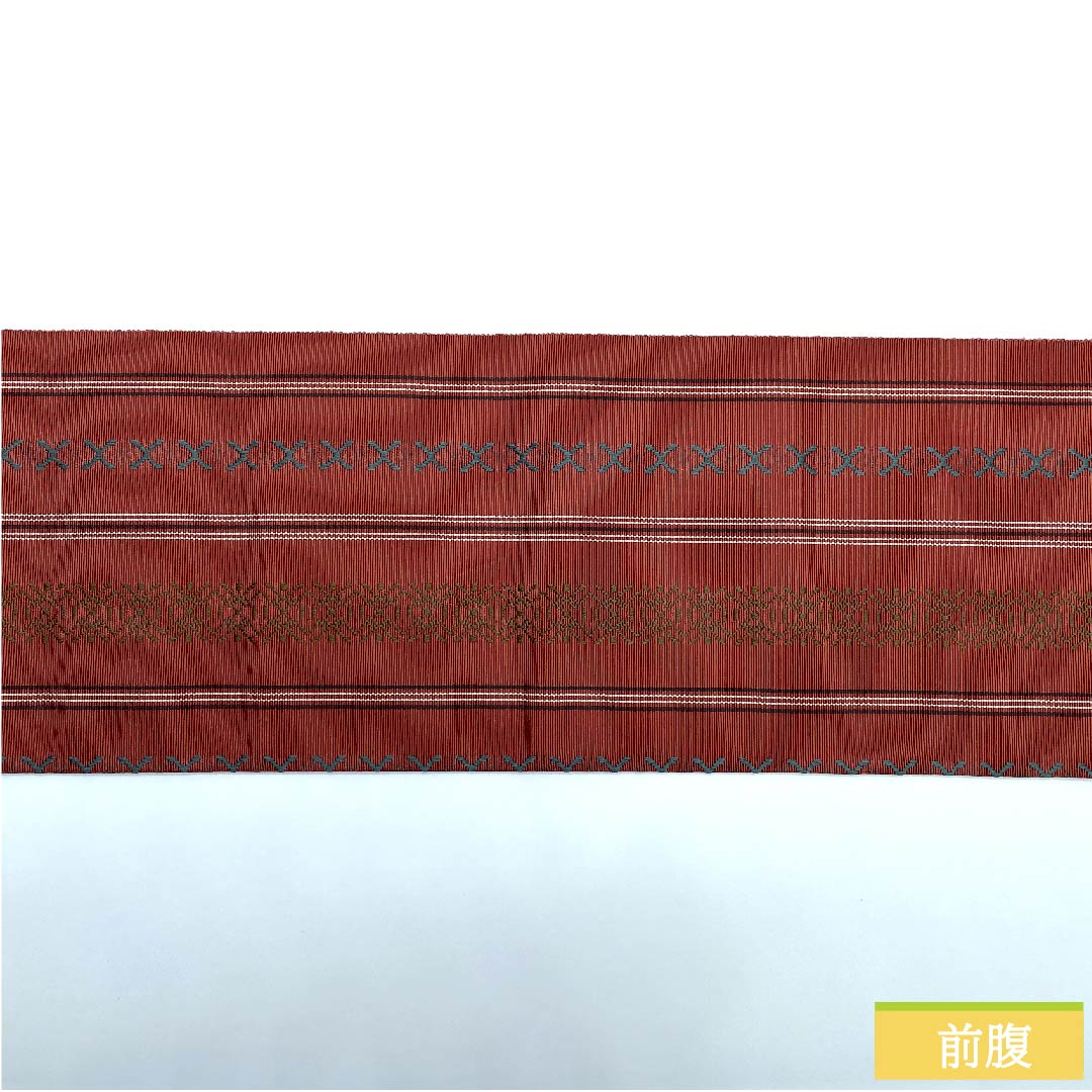 名古屋帯 海老赤色 博多織 献上柄 博多帯 帯丈363cm 正絹 Sランク 全通 カジュアル 茶系 1124005832314 名古屋仕立て