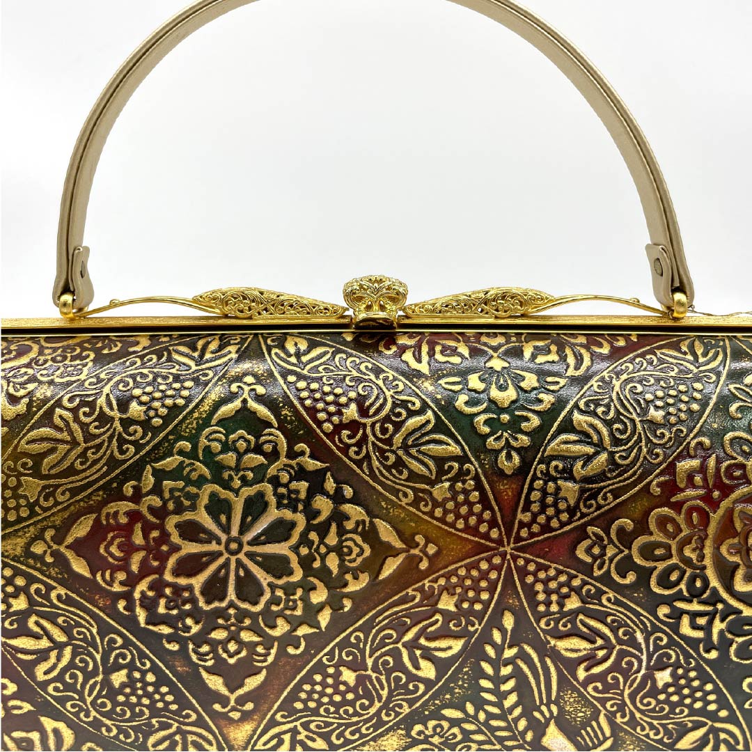 (New old stock) Formal sandal and bag set, brown, unused, gold leather, cloisonne, size M, brown, rank S, 1133000242314