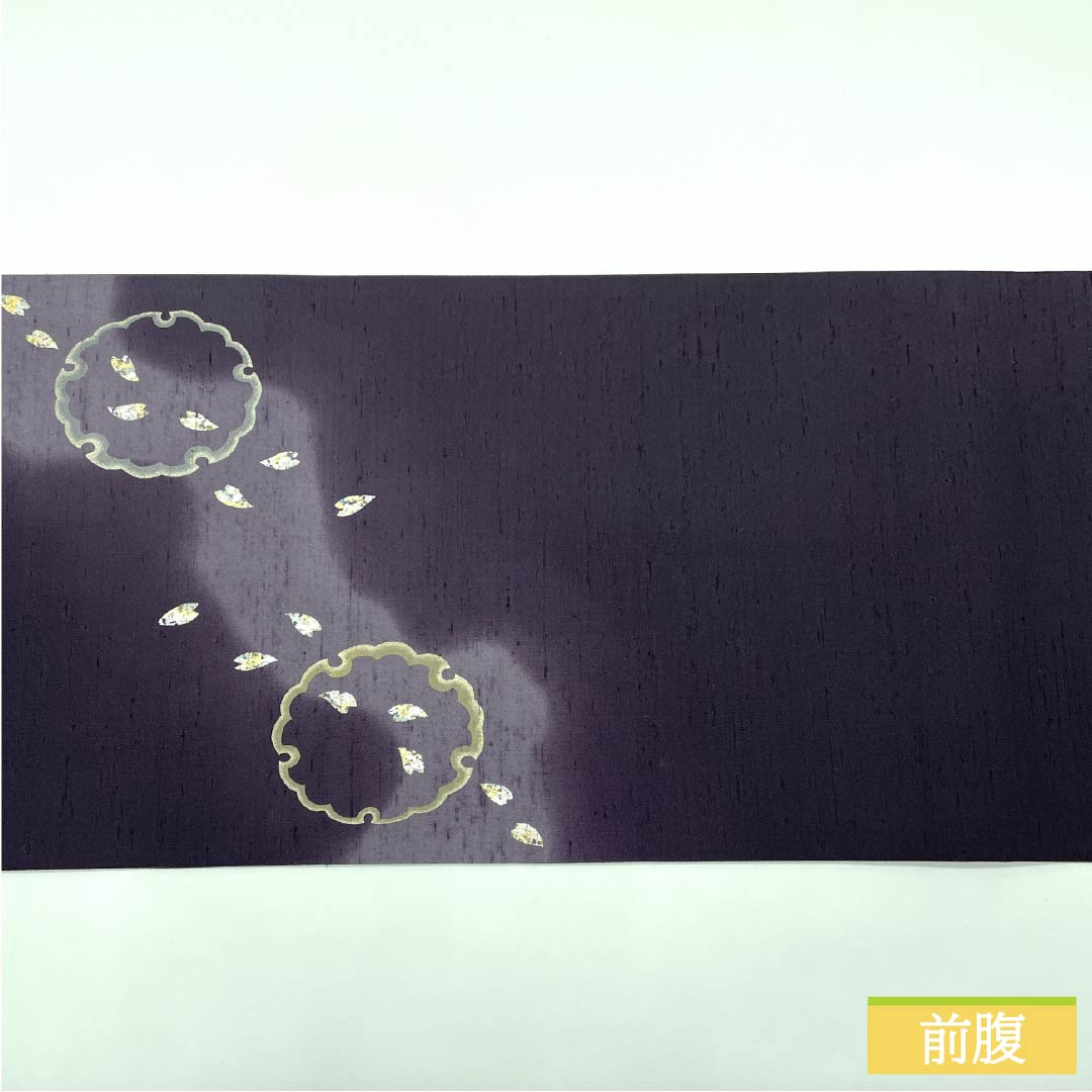 袋帯 正絹 褐色(かちいろ) 作家物 純一郎 牛首紬 雪輪 帯丈456cm Sランク ポイント柄 カジュアル 紫系 1123012862420