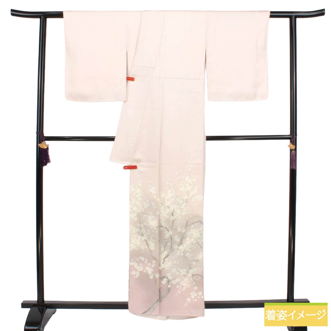 色留袖 正絹 Aランク 身丈158cm 裄丈65cm 袷 翁茶色(おきなちゃいろ) 手描き友禅 紅梅白梅 一つ紋 丸に梅鉢 作家物 一つ紋 ピンク系 1111002153313