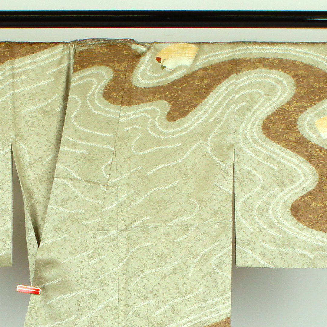 訪問着 袷 身丈163.5cm 裄丈64cm 絞り 刺繍 正絹 Sランク 緑系 1112000292419