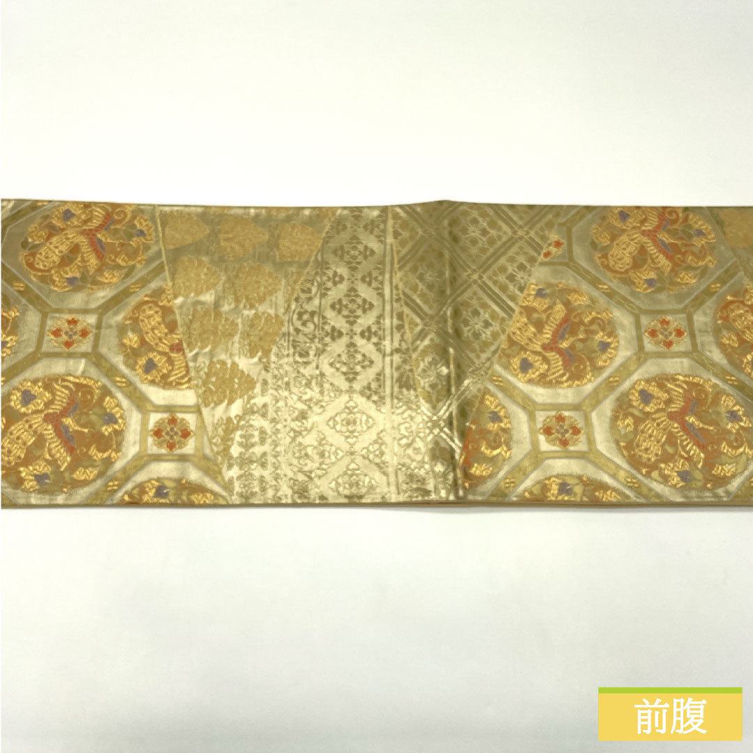 袋帯 正絹 Aランク 西陣織 鳳凰 吉祥文様 帯丈420cm 六通 フォーマル 金系 1123017243321