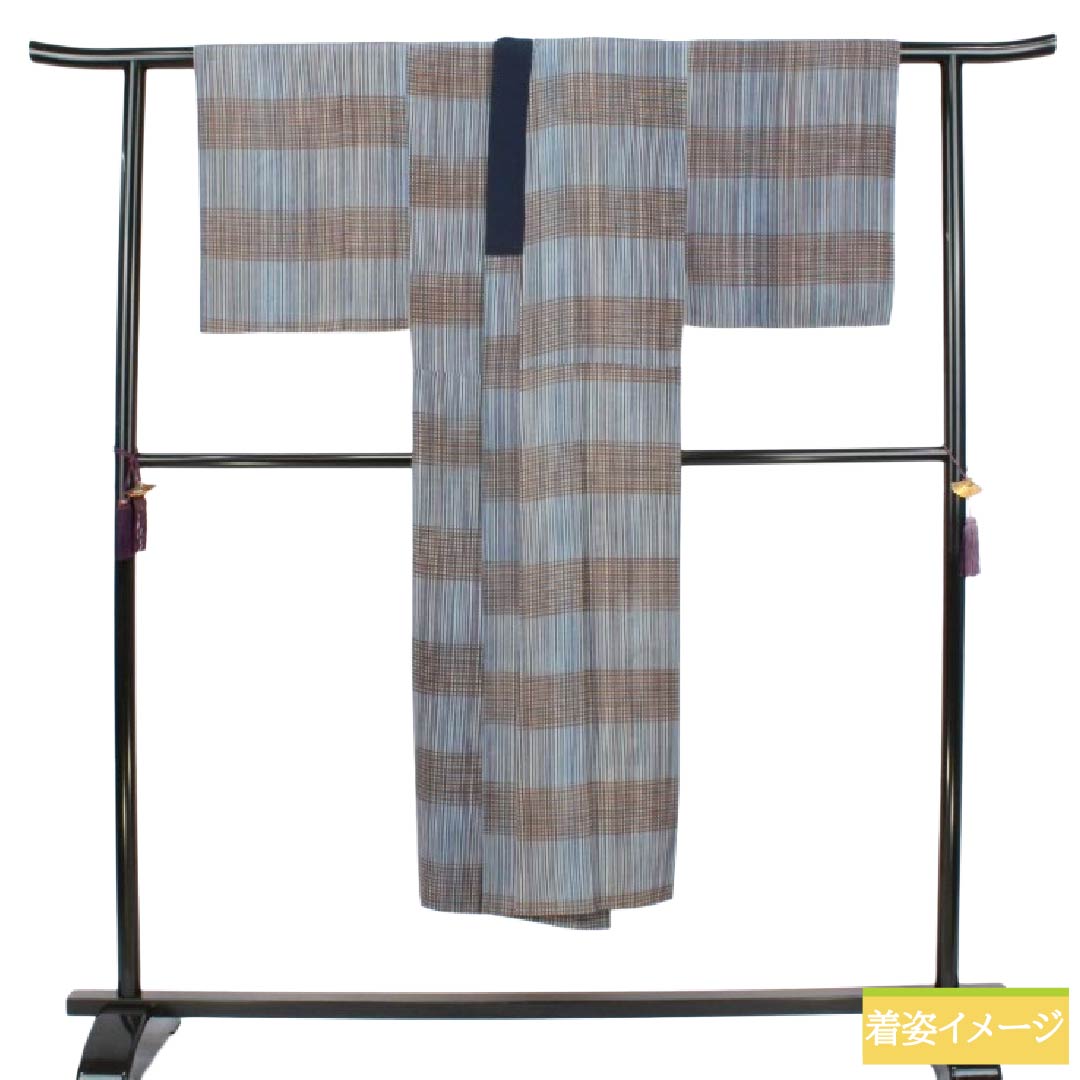 メンズ襦袢 正絹 Sランク 身丈138cm 裄丈69cm しけ引き染め 格子 袷 マルチカラー 1140000892328