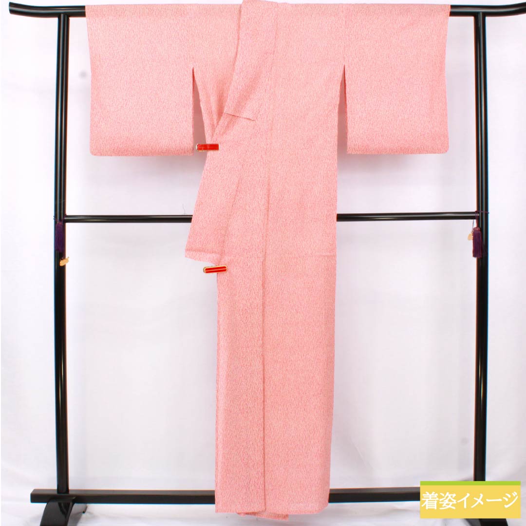 夏物 正絹 小紋 身丈157.5cm 裄丈64cm 薄紅梅色(うすこうばいいろ) 抽象模様 絽 Aランク ピンク系 1132002423313