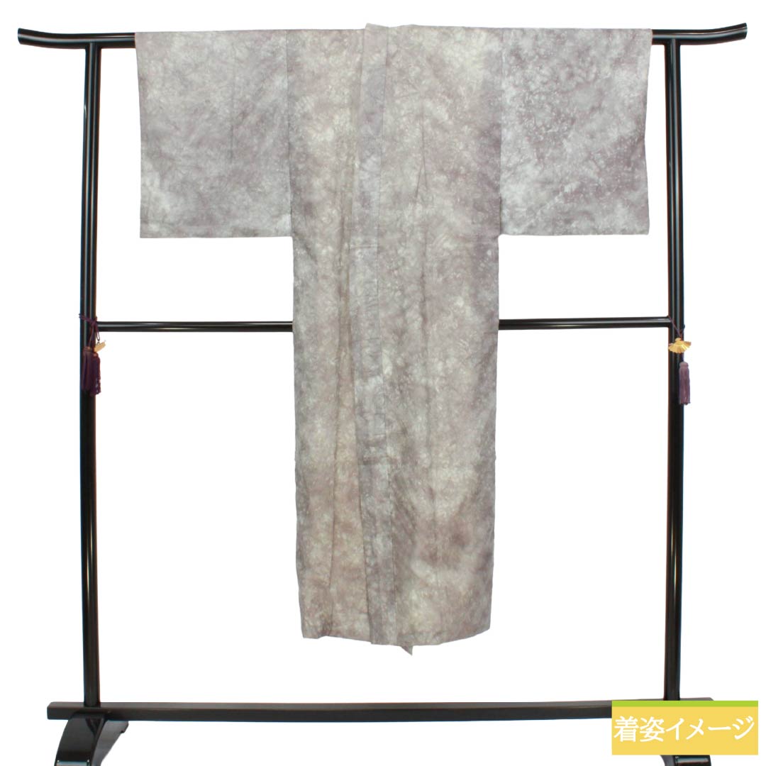 メンズ襦袢 ポリエステル Aランク 身丈137cm 裄丈68.5cm 灰色(はいいろ) 絞り風 笹 袷 グレー系 1140000953322