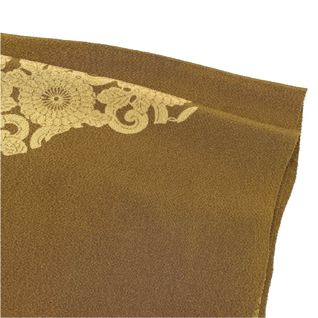 帯揚げ ちりめん カジュアル 脂燭色(しそくいろ) 古典柄 長さ約166cm 幅約28cm Sランク 茶系 1136000372914