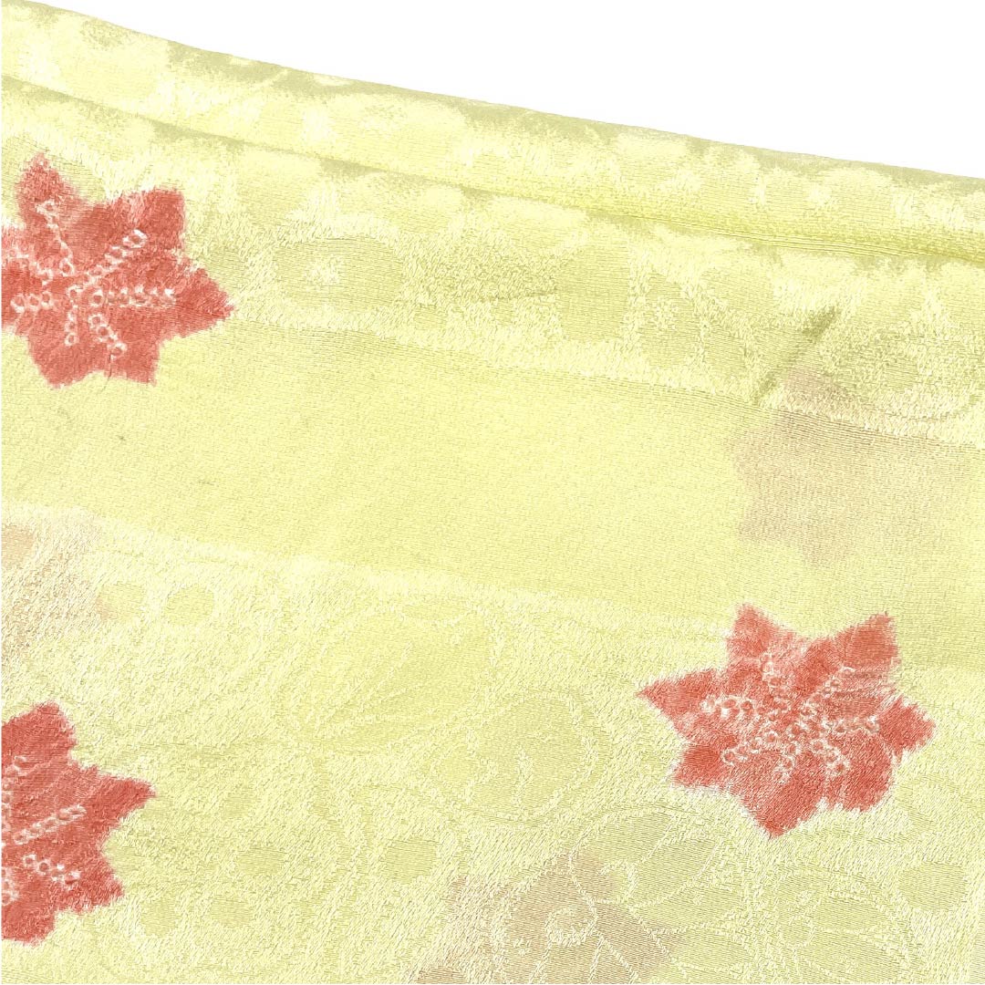 帯揚げ 正絹 セミフォーマル 嫩芽色(どんこうしょく) 絞り 紅葉 植物 長さ約168cm 幅約27cm Sランク クリーム系 1136000312915