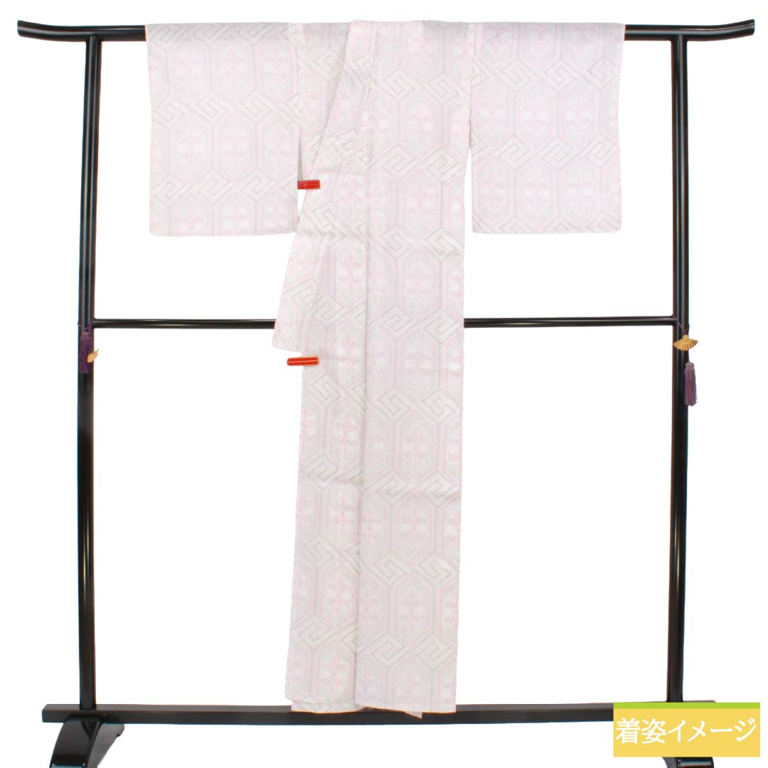 浴衣 木綿 Sランク 身丈153.5cm 裄丈64cm 抽象模様 居敷当て付き 単衣 白系 1118007042211