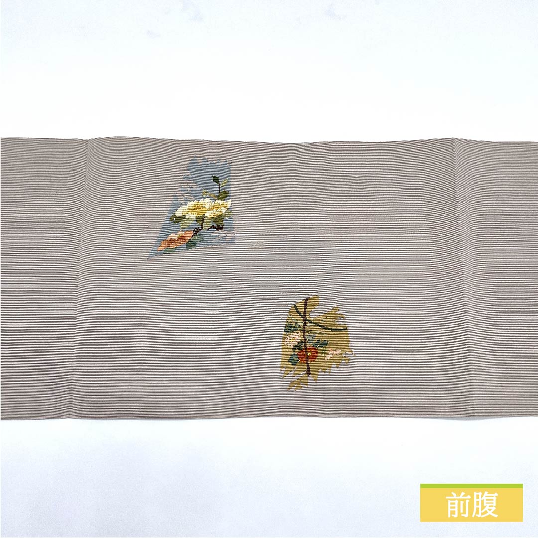 名古屋帯 灰白色色(かいはくしょくいろ) 竹 幕花 帯丈370cm 正絹 Sランク ポイント柄 カジュアル グレー系 1124006422322 松葉仕立て