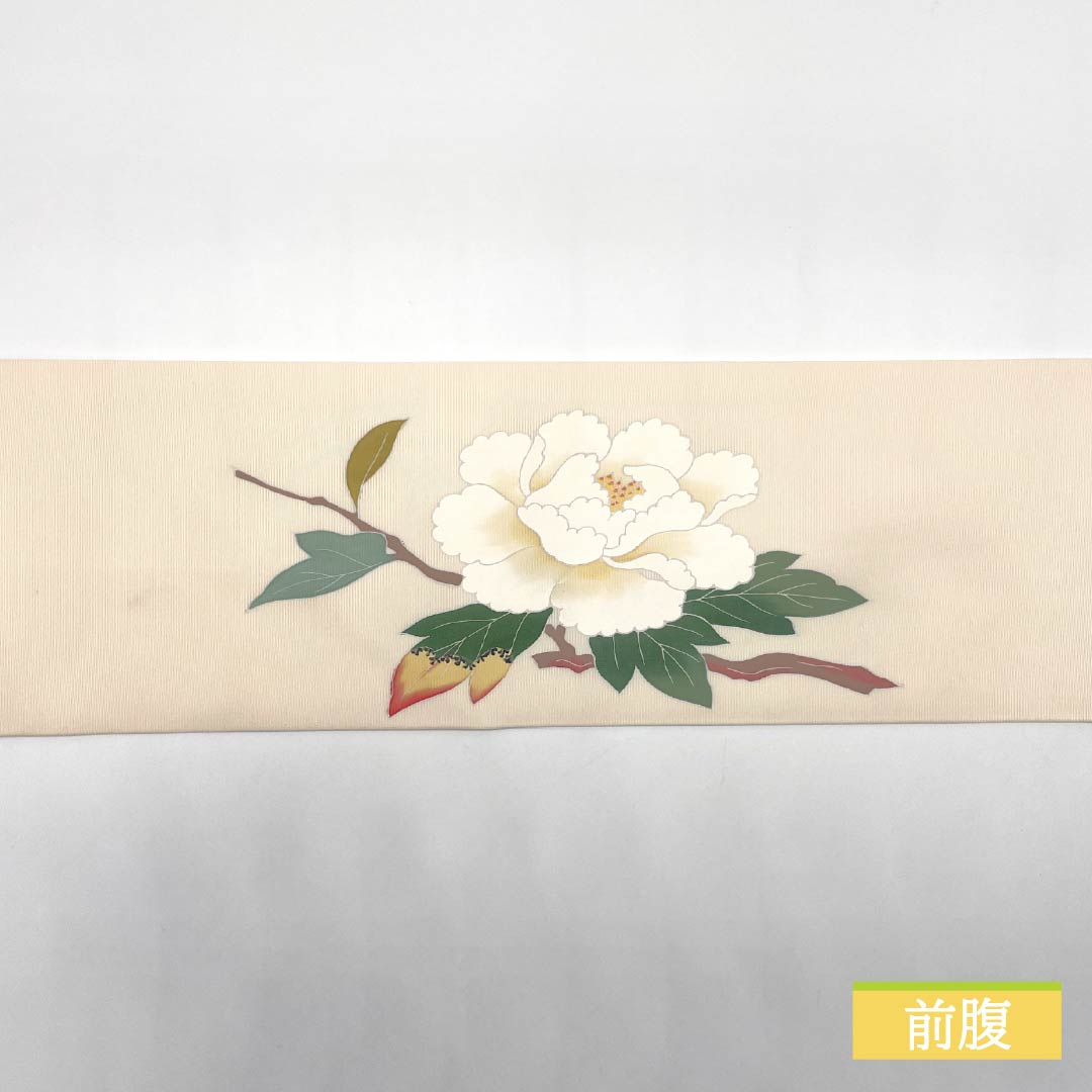 名古屋帯 薄肉色(うすにくいろ) 染め帯 牡丹 帯丈371cm 正絹 Sランク ポイント柄 セミフォーマル クリーム系 1124007052315 名古屋仕立て