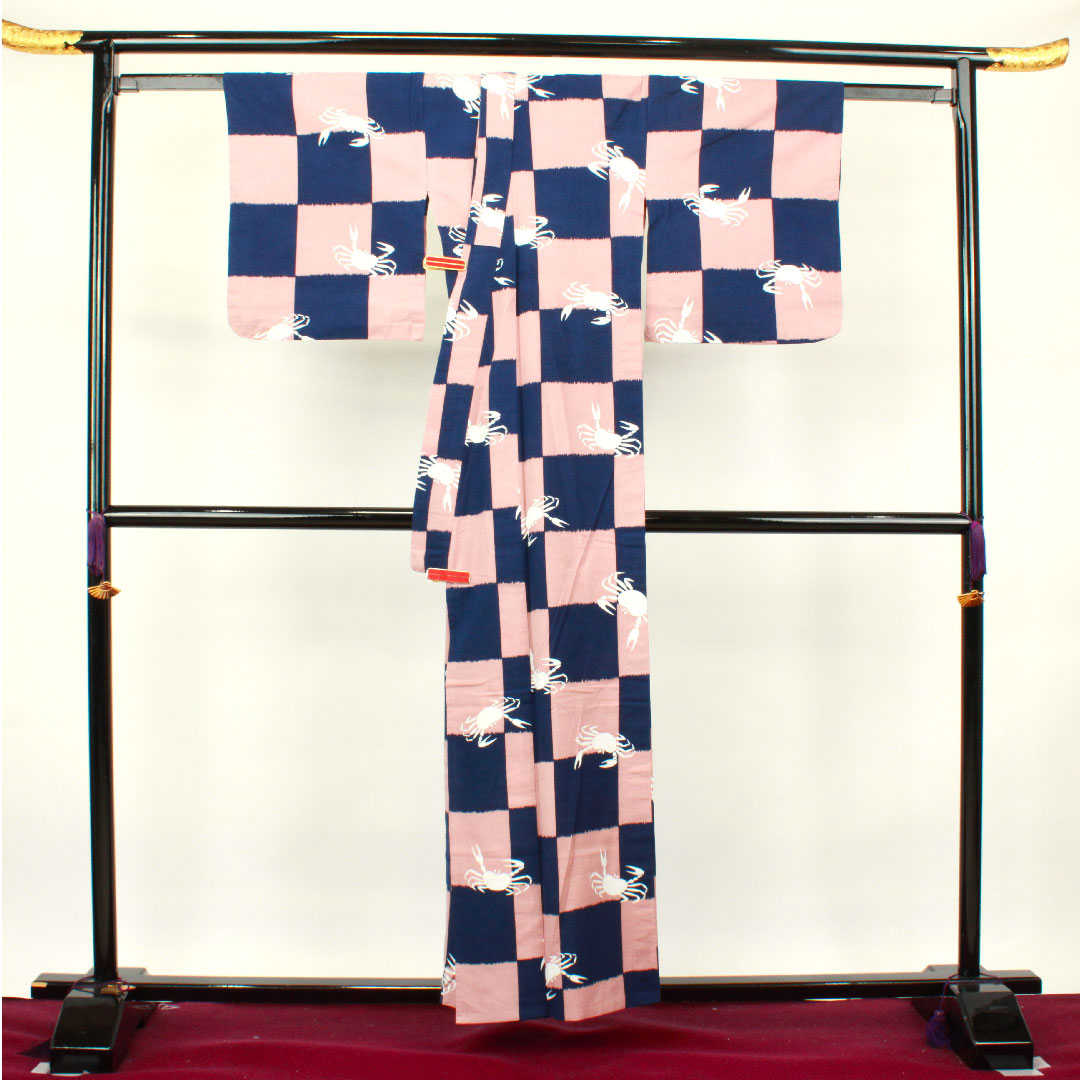 浴衣 市松 カニ 木綿 Aランク 単衣 身丈157cm 裄丈66.5cm グラデーション系 1118002953399