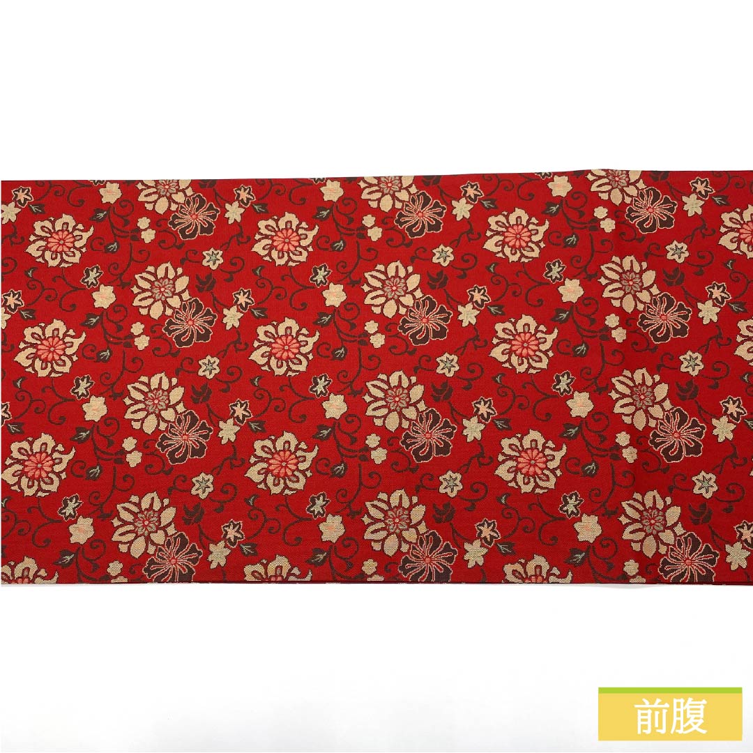 袋帯 正絹 赤紅色(あかべにいろ) 花唐草 帯丈428cm Sランク 全通 カジュアル 赤系 1123013242312