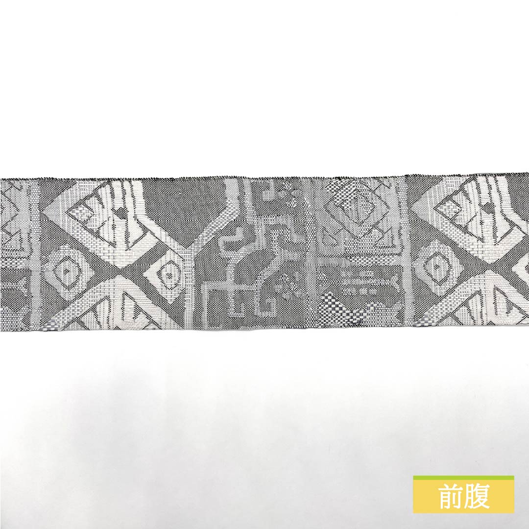 Nagoya obi, gray-blue, abstract pattern, obi length 358cm, pure silk, S rank, six-pass, casual, gray, 1124007512322, Nagoya style