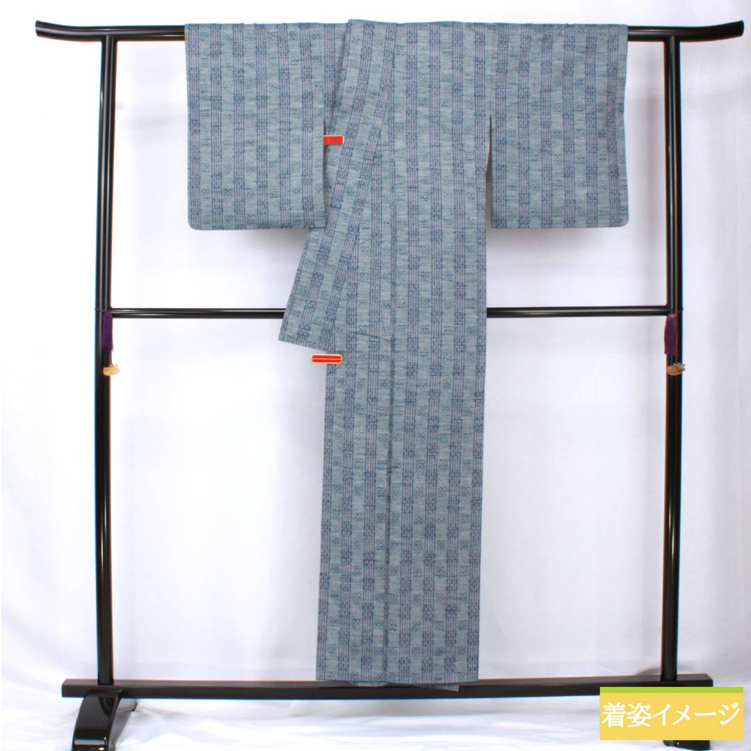 紬 正絹 身丈153cm 裄丈62cm 薄鈍色(うすにびいろ) 花織 Aランク 袷 青系 1116003893217