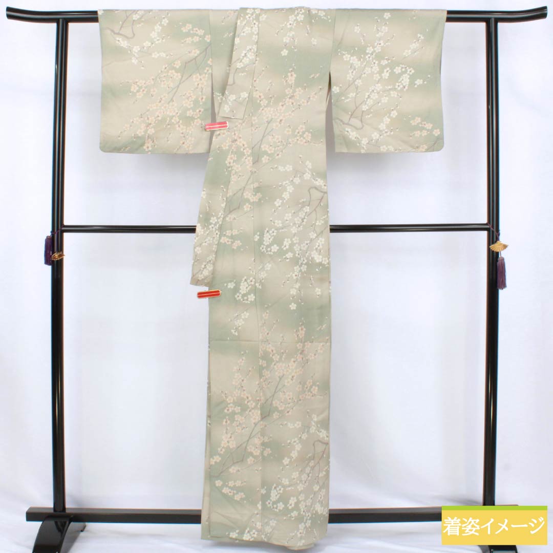 Komon Polyester S Rank Length 161cm (63.4in) Sleeve-to-sleeve 66cm (26.0in) Unlined Enshū-nezumi (Muted Gray) Stenciled Dyeing Gradated Dyeing Cherry Blossom Washable Kimono Beige-tone 1115007802425