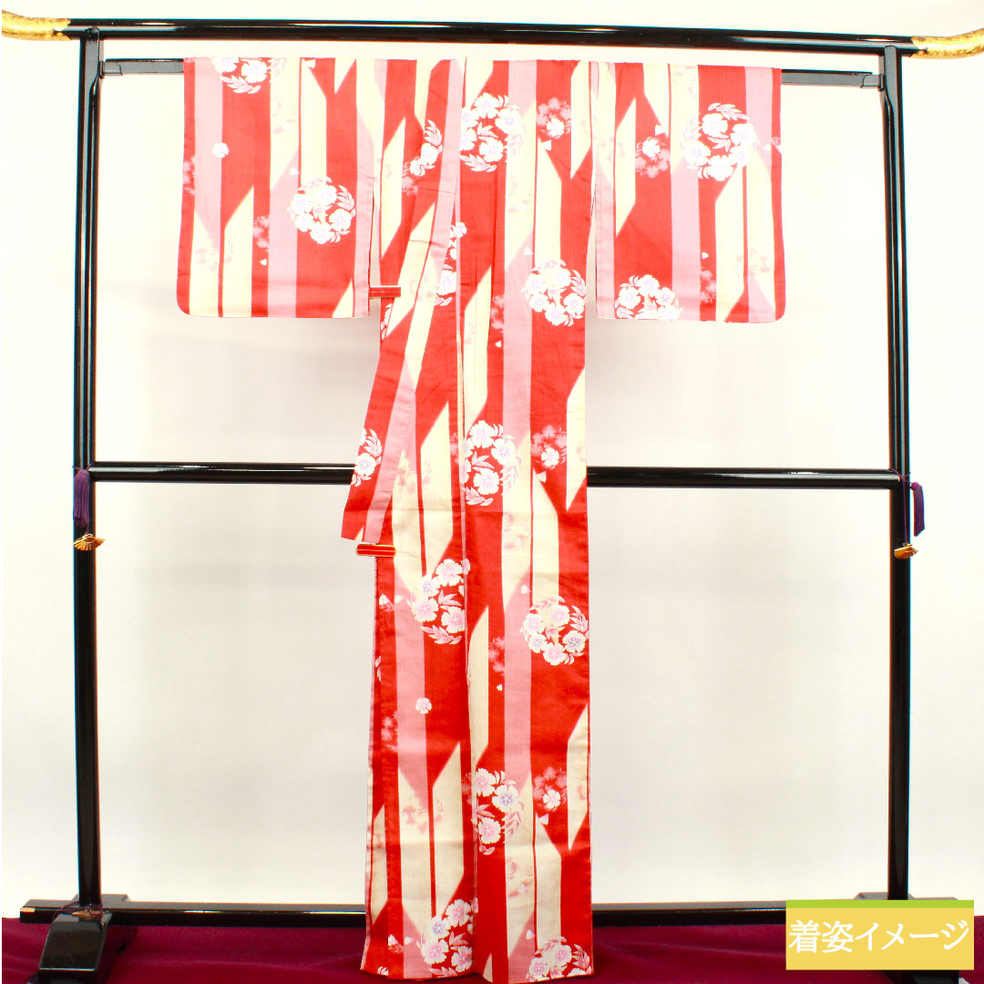 浴衣 木綿 身丈166cm 裄丈67cm Sランク 単衣 グラデーション系 桜 矢羽根 1118005002599