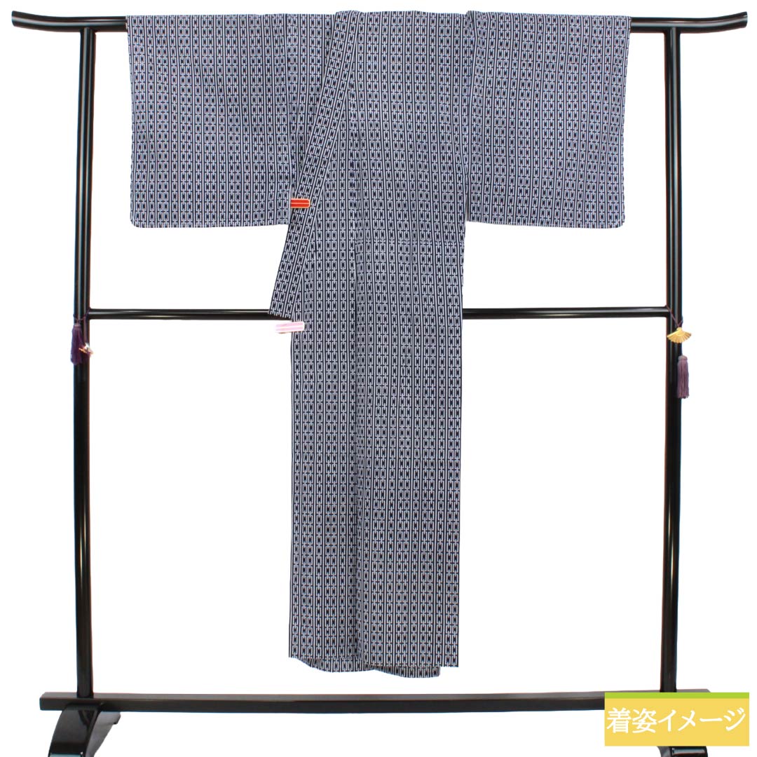 メンズ浴衣 木綿 Aランク 身丈146cm 裄丈71.5cm 濃紺色(のうこんいろ) 幾何学模様 単衣 紺系 1138000523418