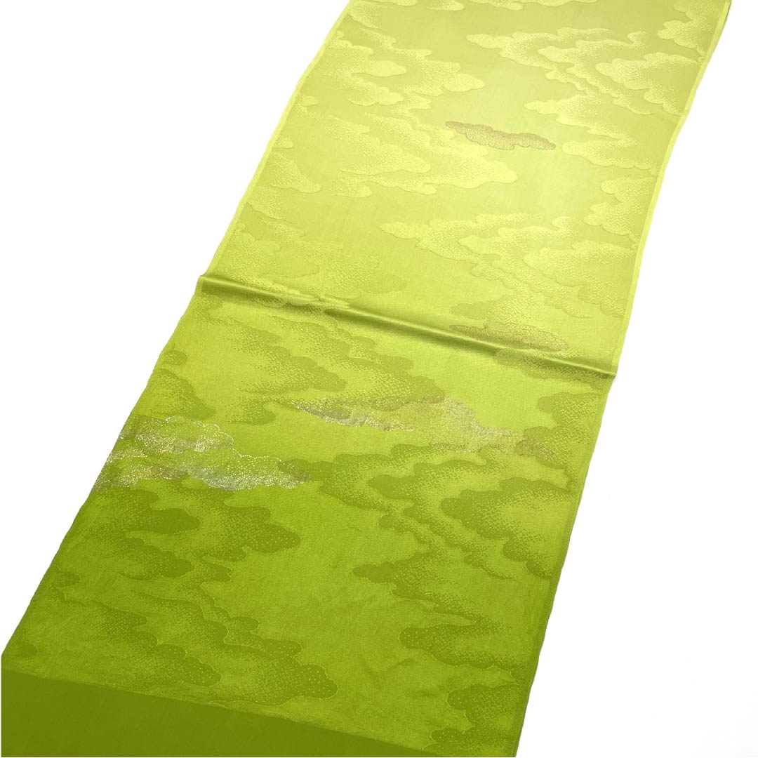 Obiage, pure silk, formal, Aoyagi color, cloud, classic pattern, length 180cm, width 30cm, S rank, green, 1136000342919