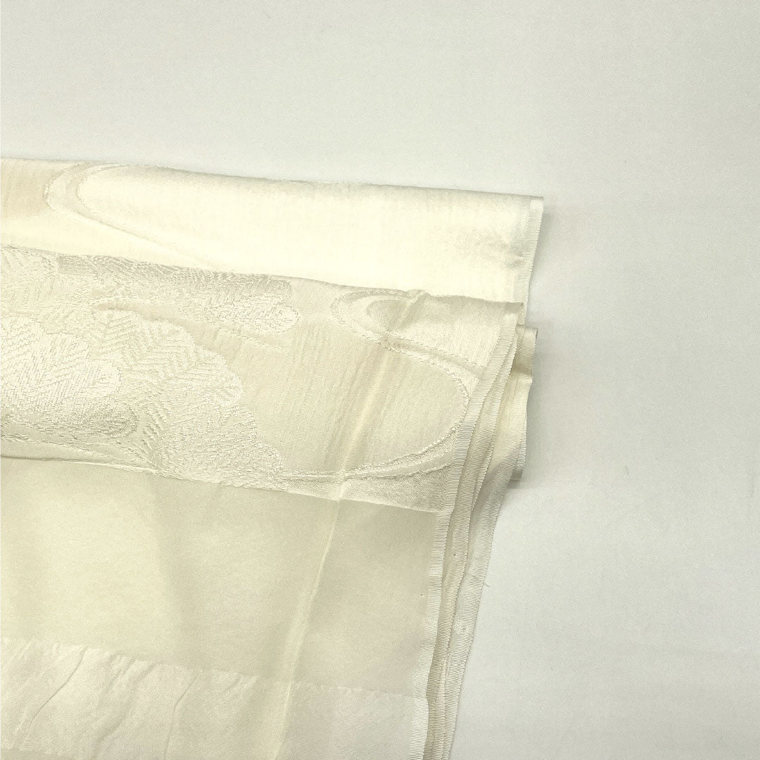 (New Old Stock) Obiage and Obijime Set, Pure Silk, New Rank, Milky White, for Tomesode, Classic Pattern, Flowing Water, Length approx. 160cm, Width approx. 1.5cm, Formal, White-toned, 1141000321311