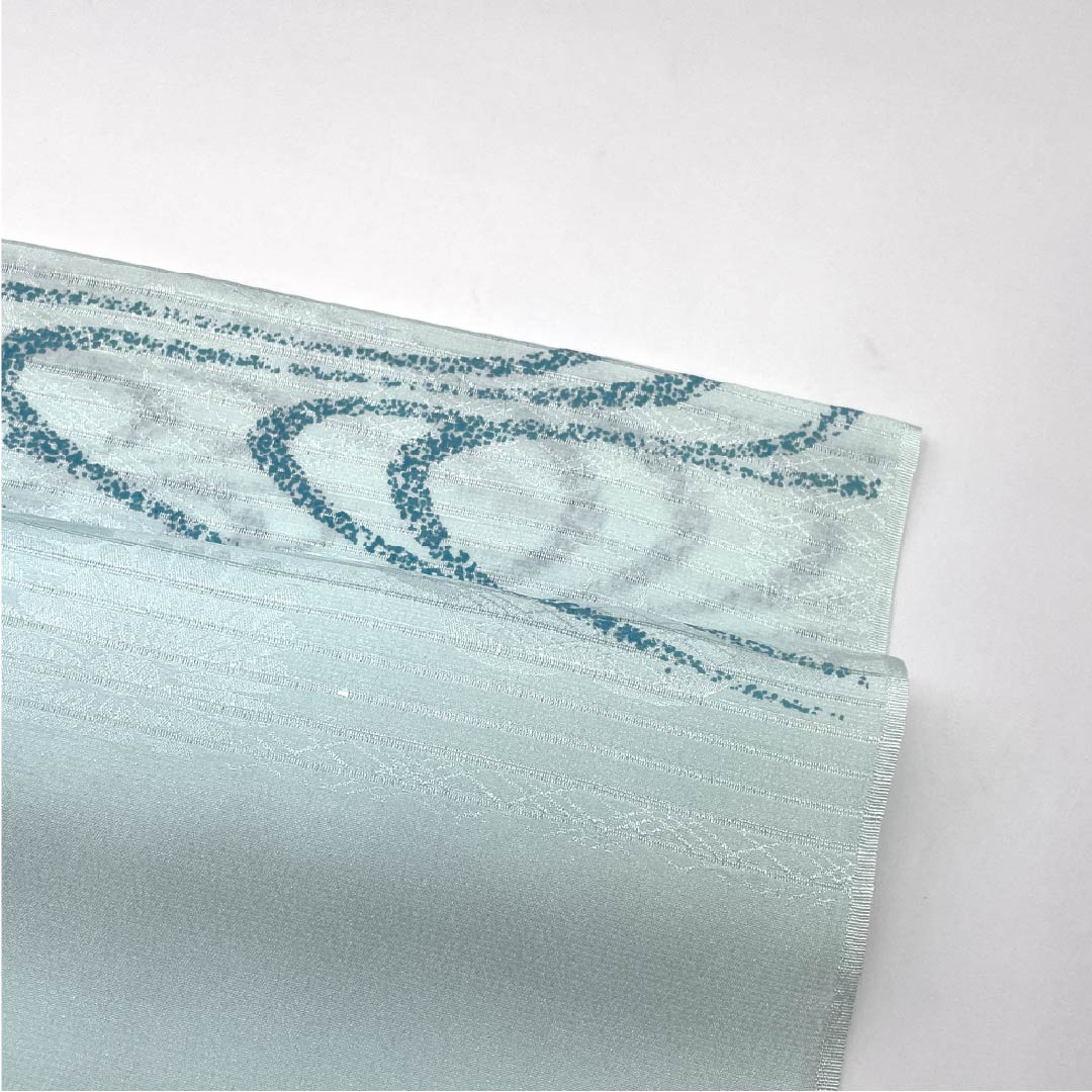 (新品)帯揚げ 正絹 セミフォーマル 淡水色(うすみずいろ) 夏物 流水 古典柄 長さ約168cm 幅約28.5cm NEWランク 水色系 1136000851924