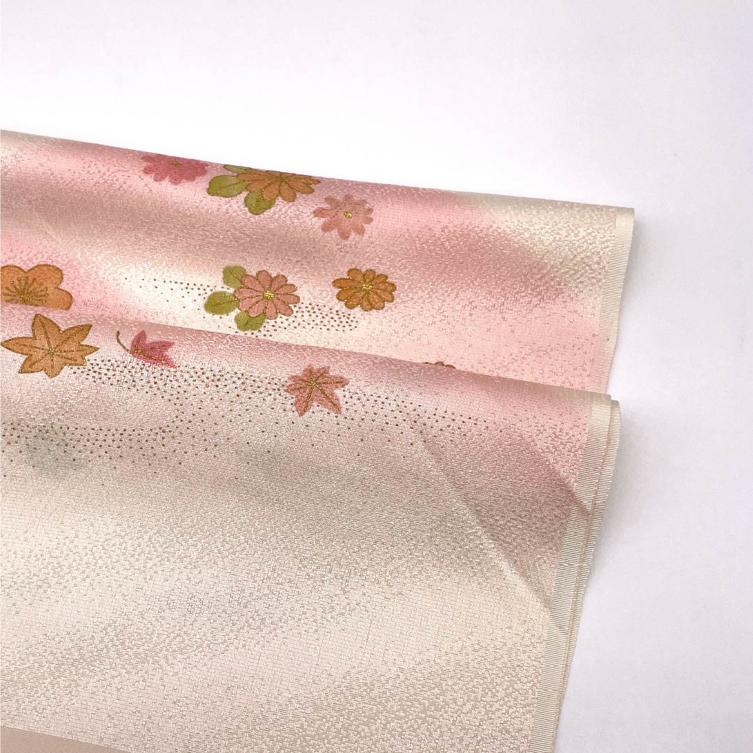 帯揚げ 正絹 Sランク セミフォーマル 翁茶色(おきなちゃいろ) 遠山 松竹梅 菊 長さ約174cm 幅約29cm ピンク系 1136002342913